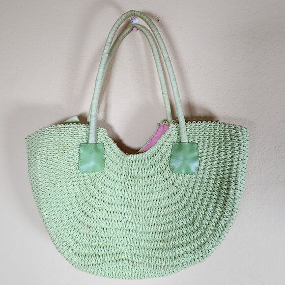 donna dixon Handbags - Donna‎ Dixon lime green Half Moon Straw Bag Wicker Basket Purse Lined Boho Beach